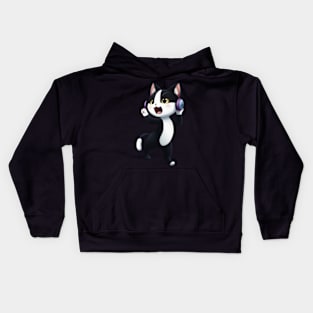 Cute Tuxedo Cat with Headphones Kids Hoodie